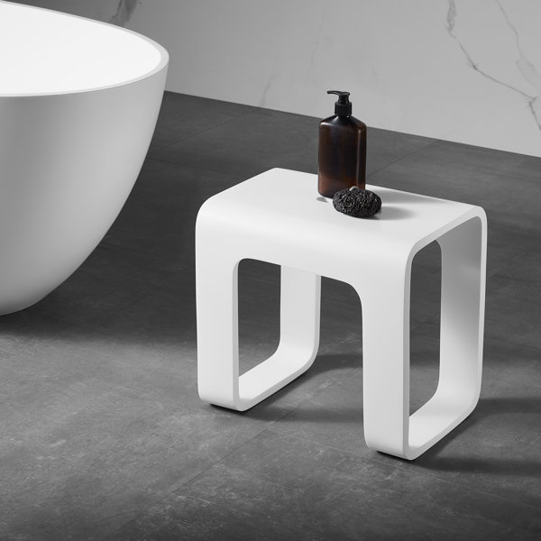 Ancona 17” Pure Acrylic Stone Bathroom Shower Bench in Matte White